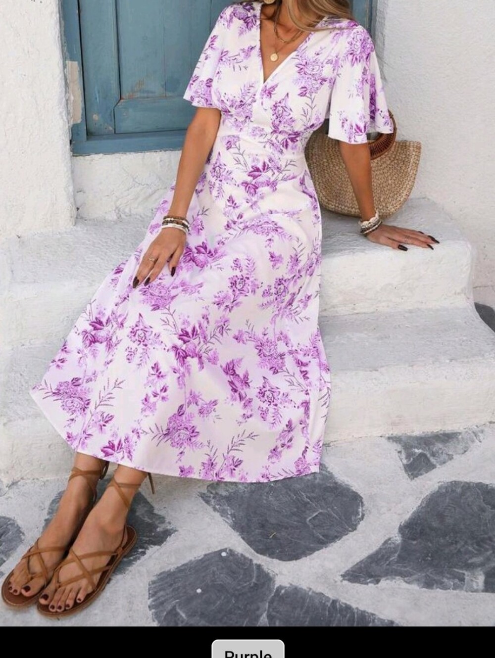 Floral White and Purple Women's Dress